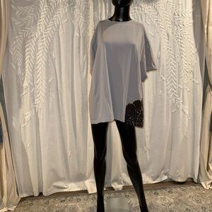 Alembika Oversized Grey Cotton Top with Artistic Hem – Size XL